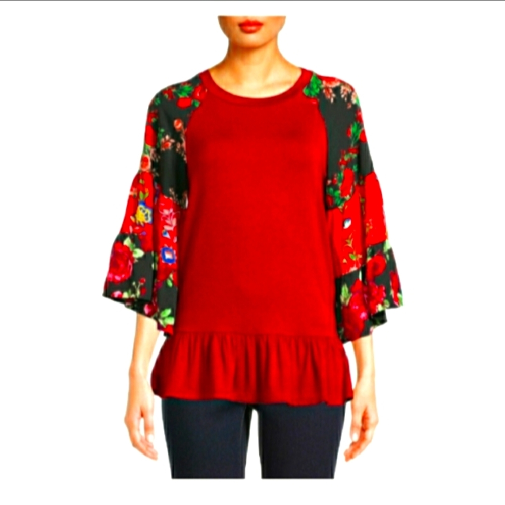 Pioneer Woman Blouse Size Medium. Red. Bell Sleeve. NWT